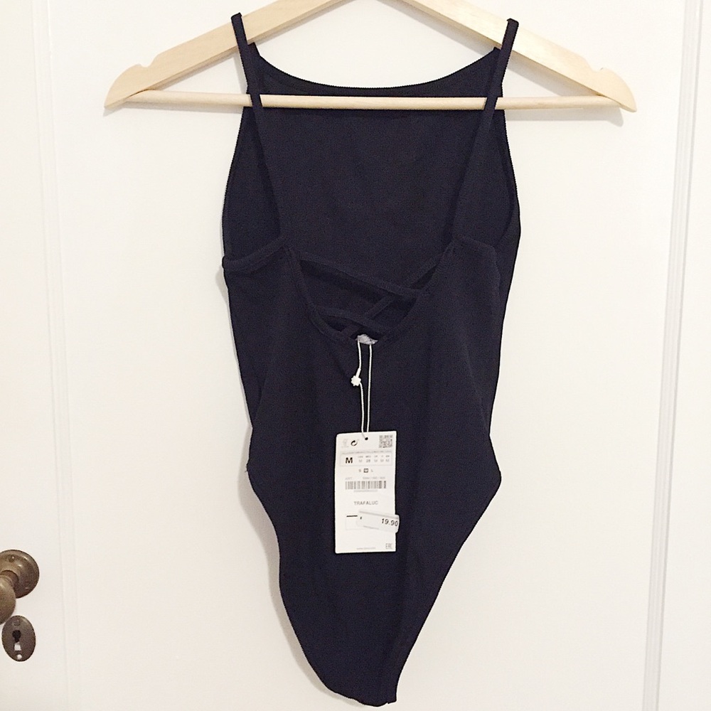 Zara Trafaluc Black Bodysuit with CrissCross Back